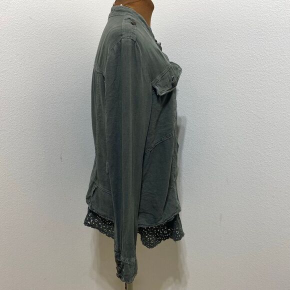 Free People Womens Size Large Green Lace Military Femme Lace Emilia Jacket Top - Picture 4 of 9